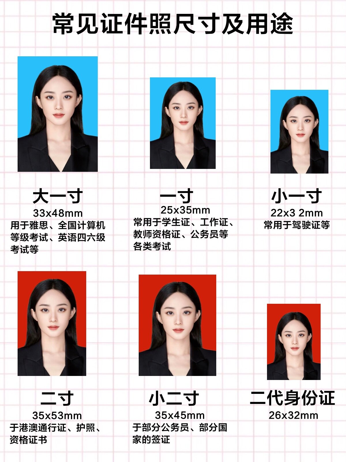 大学新生入学照片要求: 一寸和二寸,红白蓝底都要准备