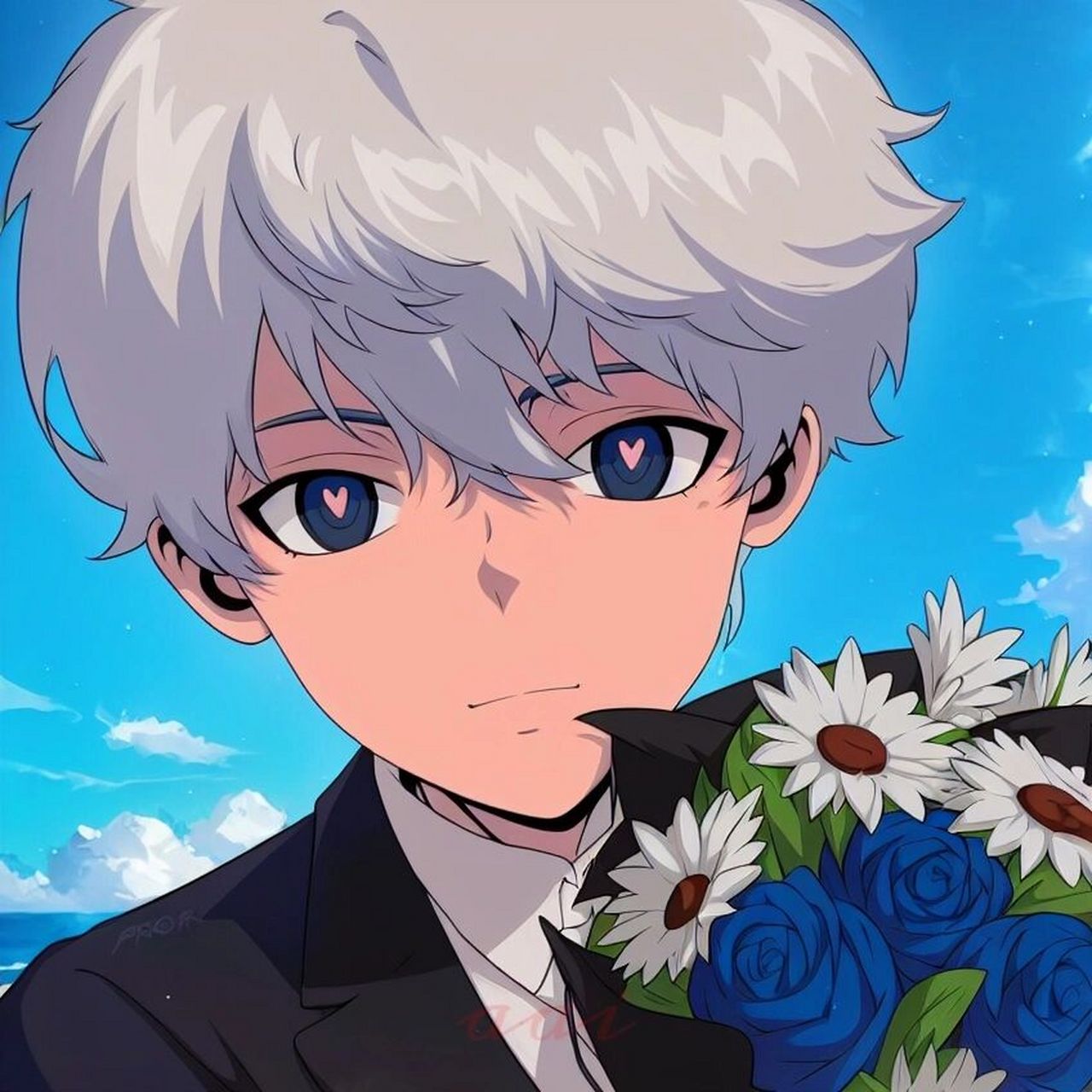 鲜花治愈系男生动漫头像p1