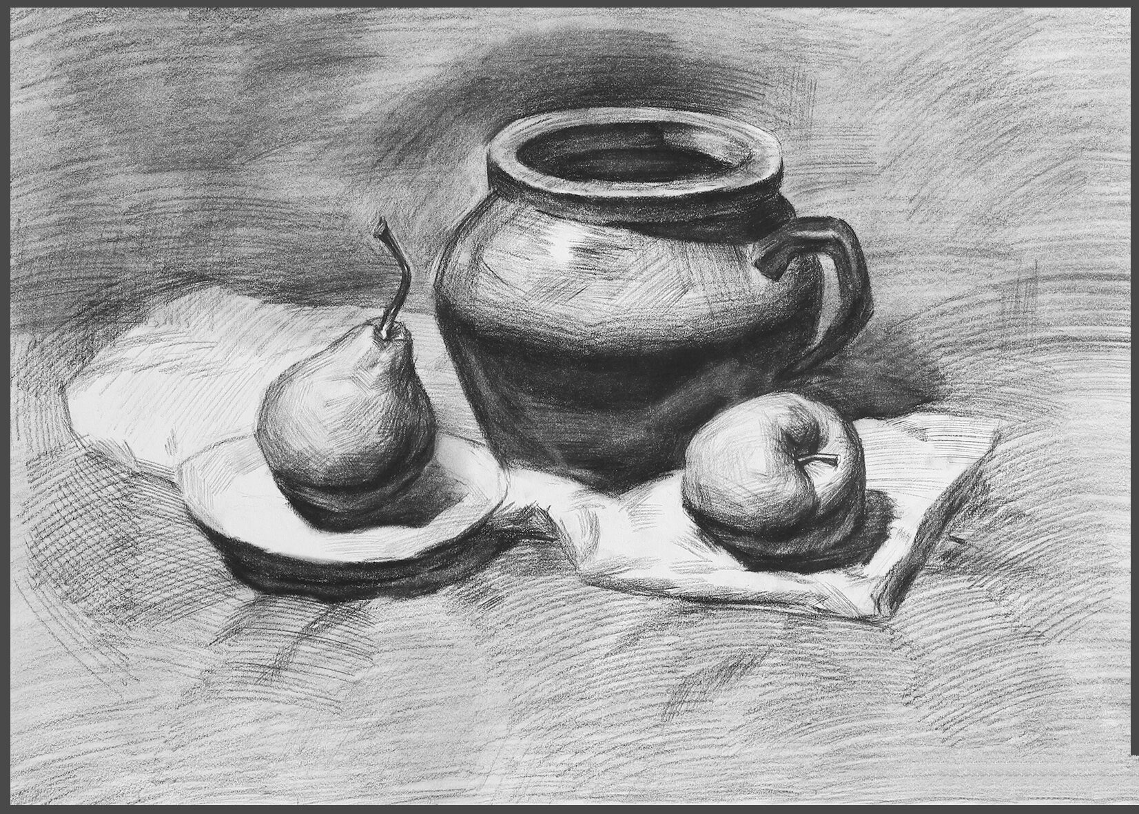 考级|国美素描5级试题 要求:配合一块简单的衬布,光线集中稳定,构图