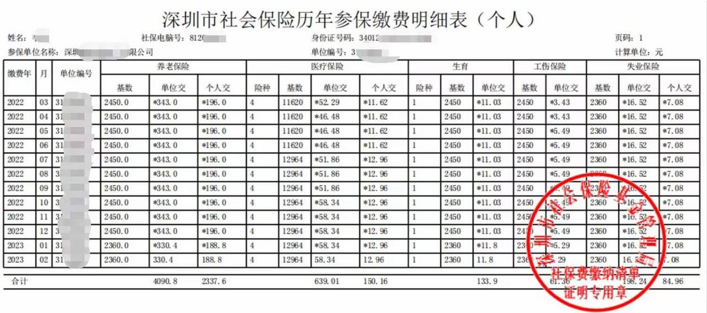 社保清单图片样本图片