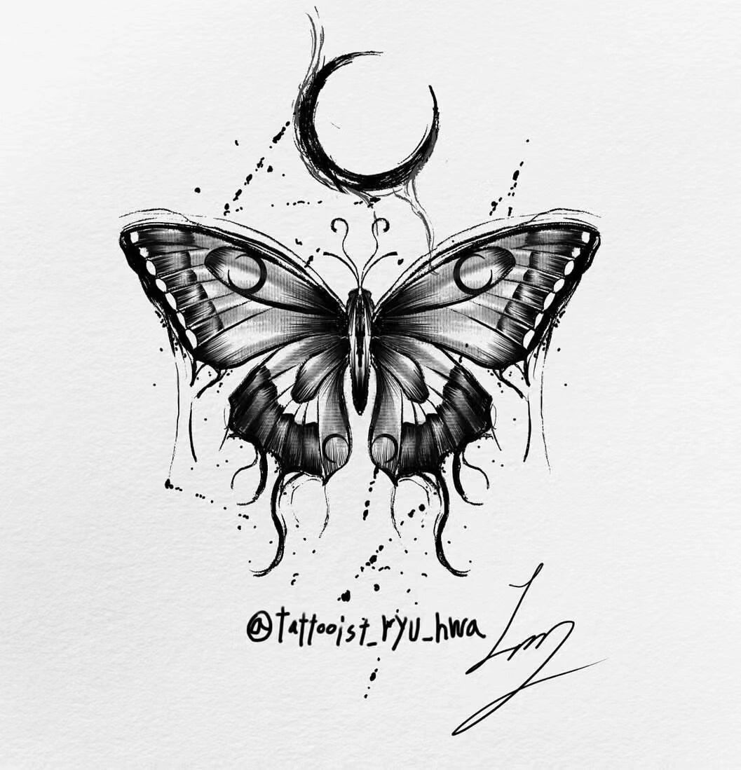 分享一组暗黑蝴蝶纹身手稿 关于蝴蝶纹身 -追求华丽的甜蜜的东西固然