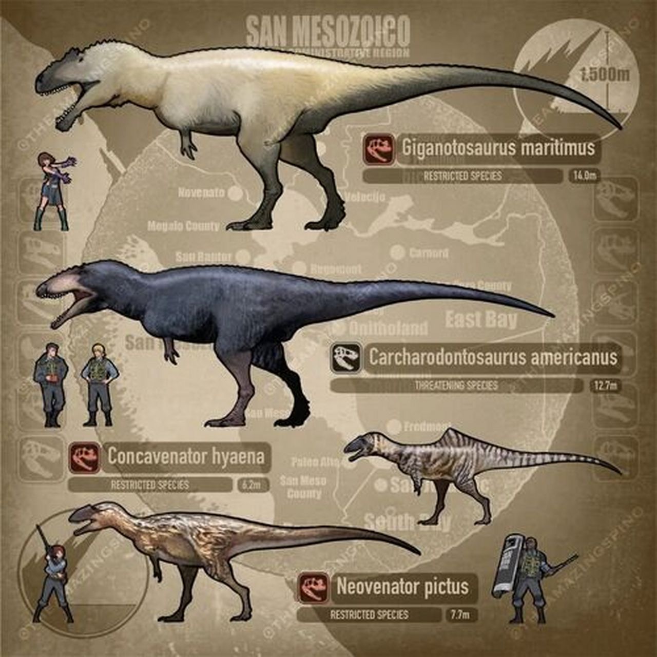 南方巨兽龙,鲨齿龙,昆卡猎龙,新猎龙 作者:神秘巨兽棘背龙 南方巨兽龙