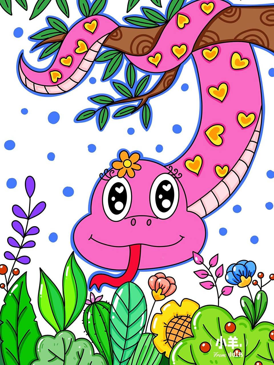 小花蛇97儿童创意画 儿童画 带线稿 #创意美术儿童画# #儿童创意画