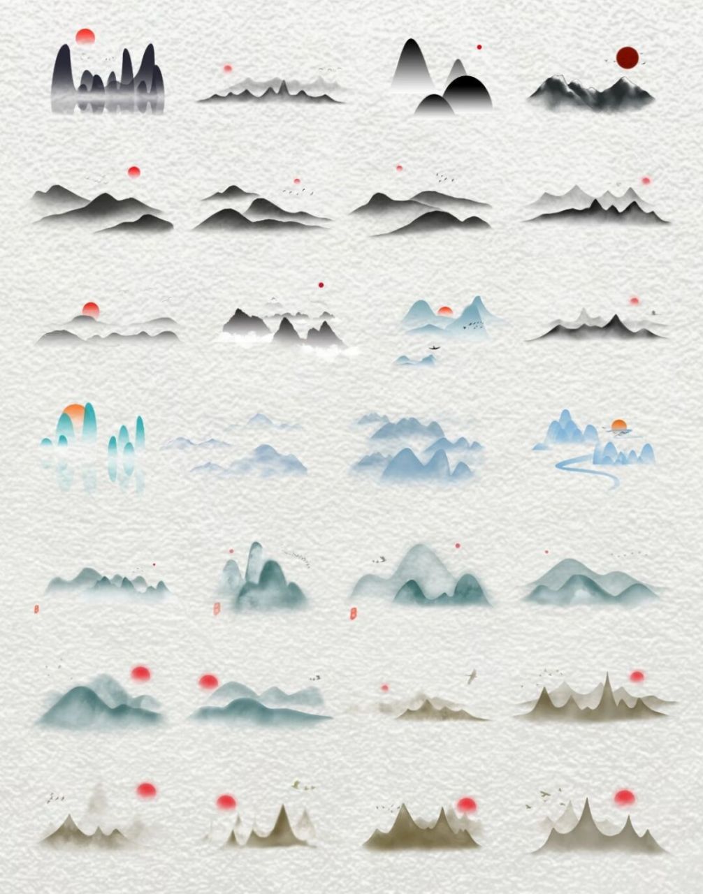 97素材库|国风水墨山纹免抠png手账笔刷② 97国风爱好者&古风爱好