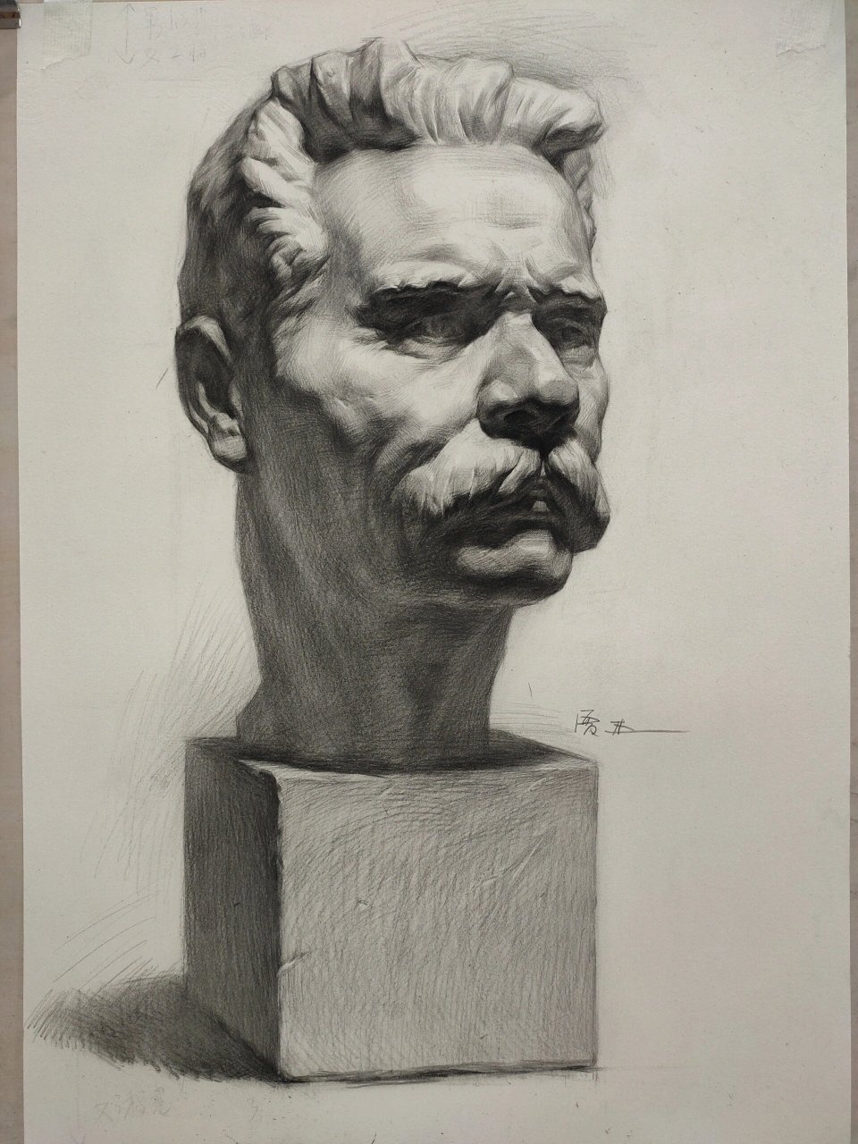 素描石膏像高尔基,课堂示范,稳扎稳打!