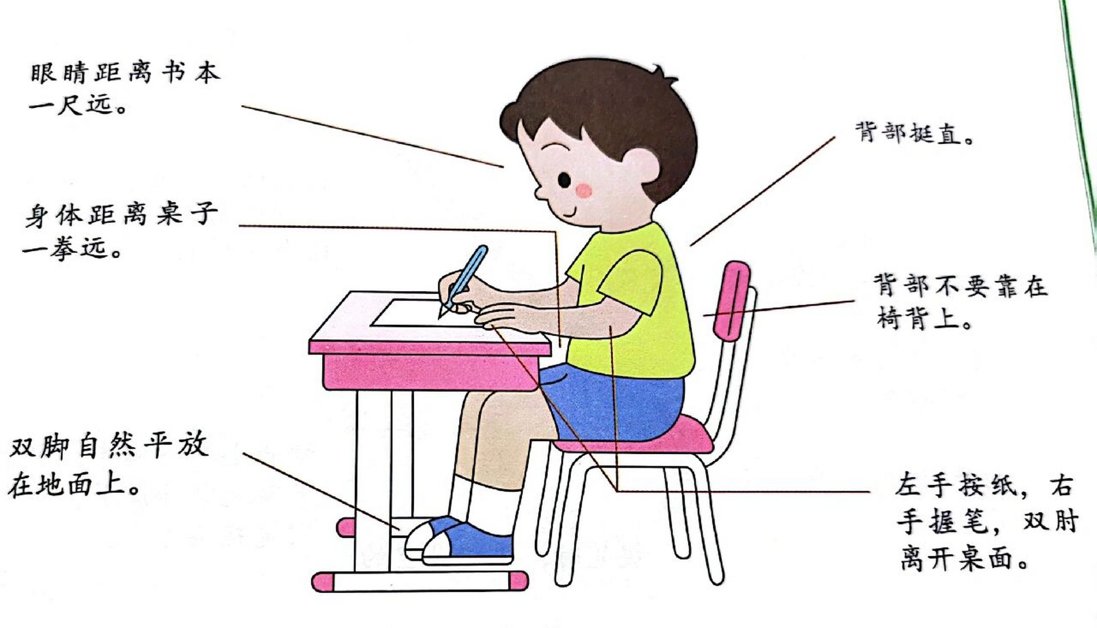 写字先正姿,姿势很重要||二     正确的书写坐姿 98眼睛距离书本一