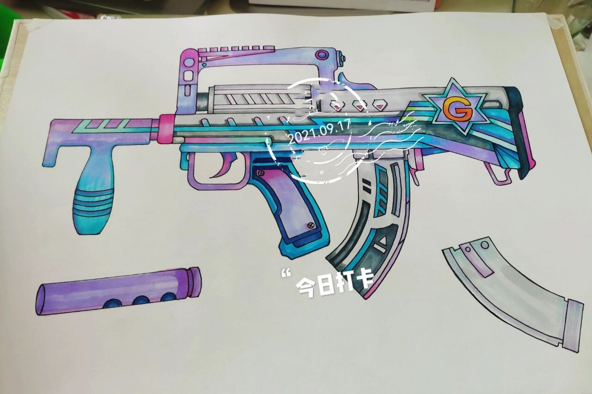 原创作品! 马克笔手绘枪,groza突击步枪!