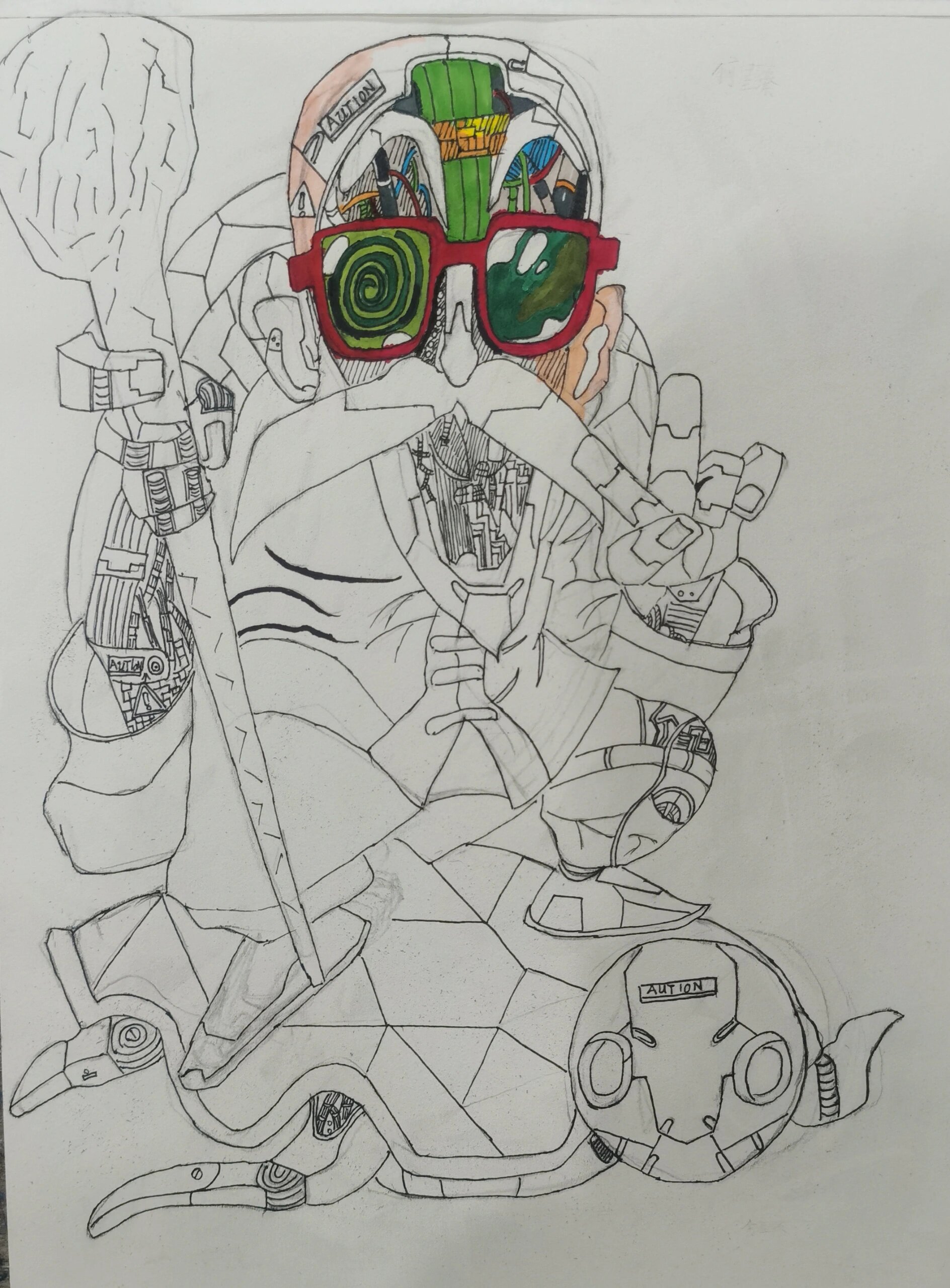 赛博朋克风素描绘画