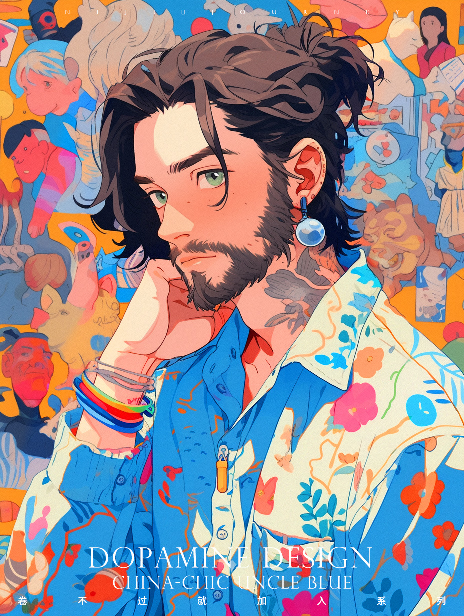 多巴胺大叔头像丨雅痞潮酷丨蓝色系 夏天到了,大叔老了, 他不但没有剃