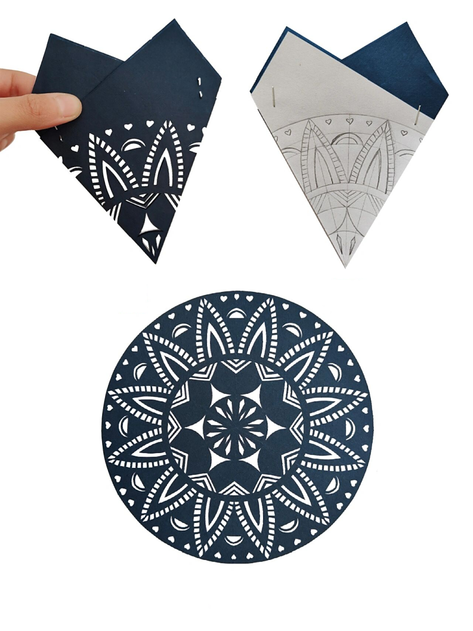 三折三角团花剪纸|铁树开花