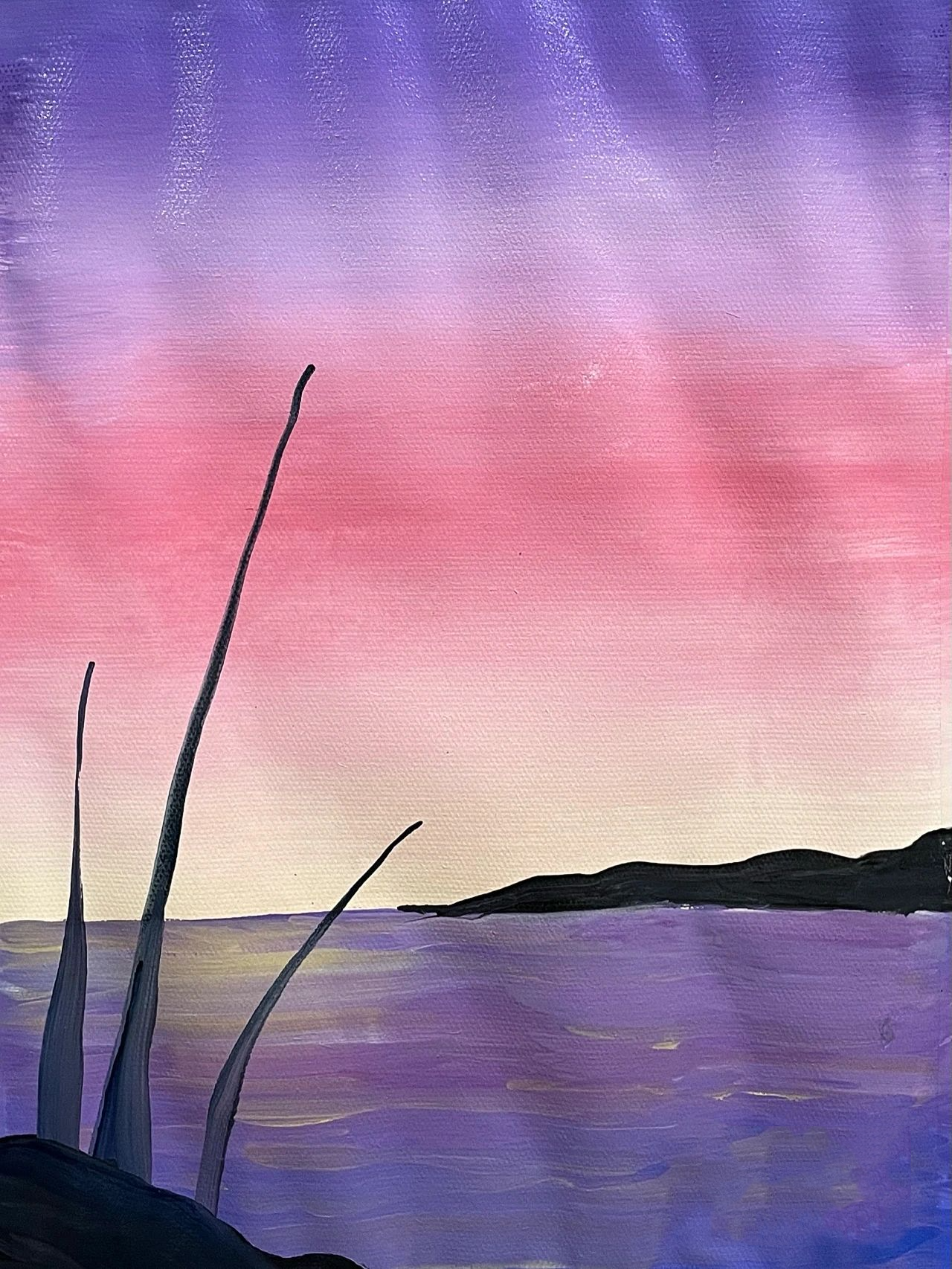 水粉风景画《海边椰树