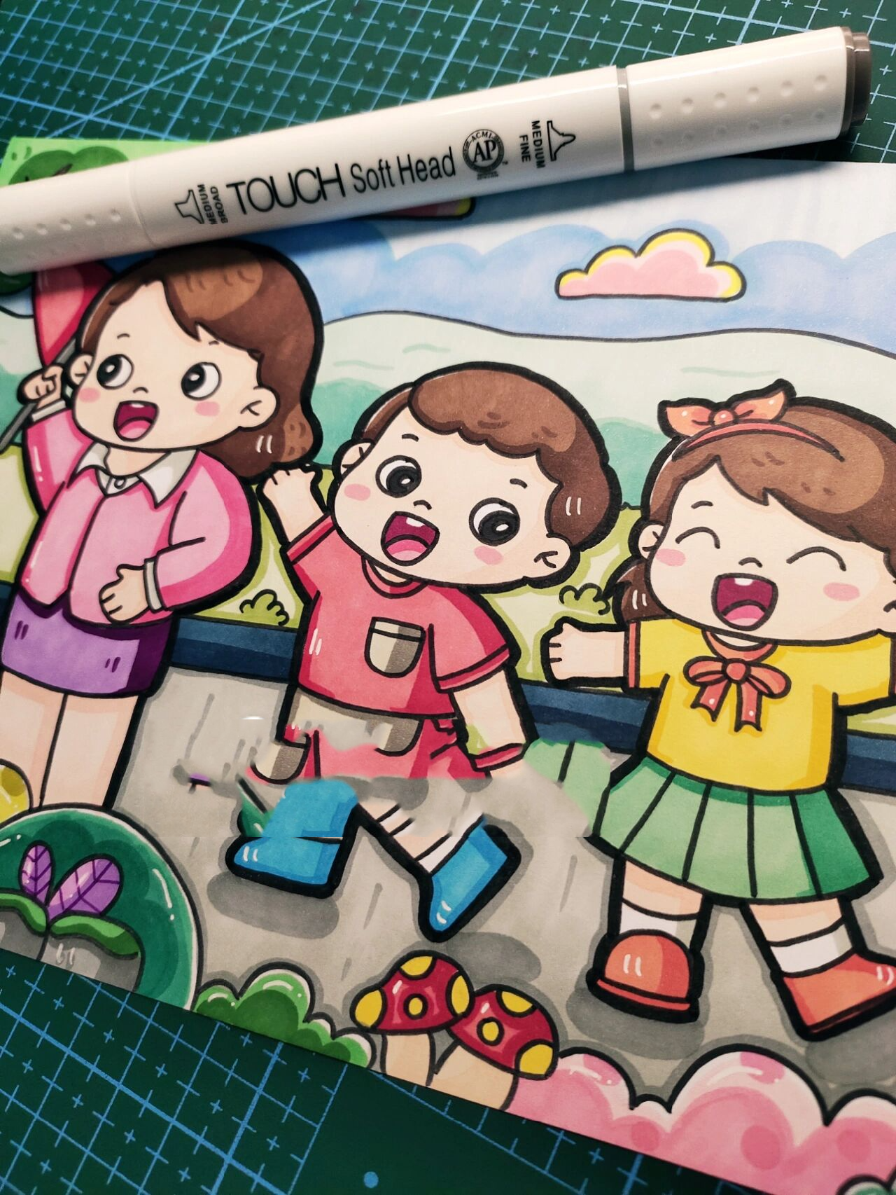儿童画 夏天去郊游 主题画