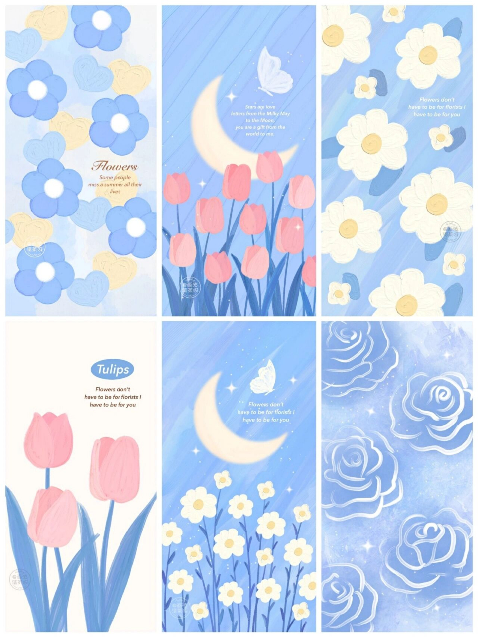 542期|95手机壁纸|蓝色系郁金香花朵壁纸 作者:画渣清茶呀 未经允许