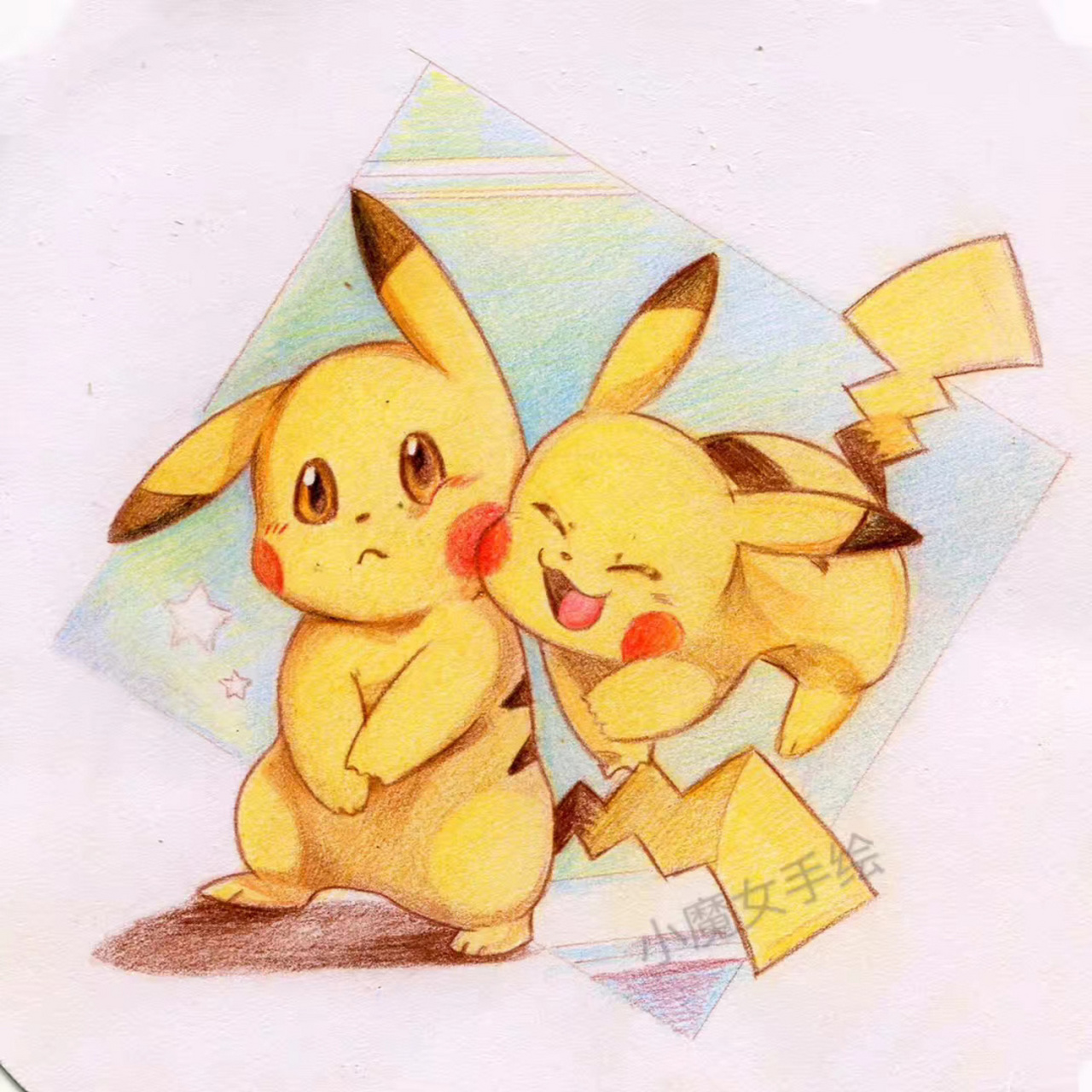啾,皮卡丘～ 彩铅手绘步骤图. #皮卡丘