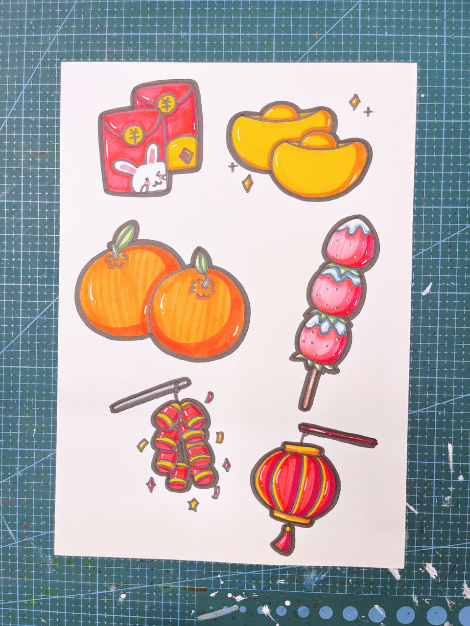 新年简笔画 喜气洋洋迎新年 万事大橘(橘子简笔画) 福禄双全(糖葫芦简