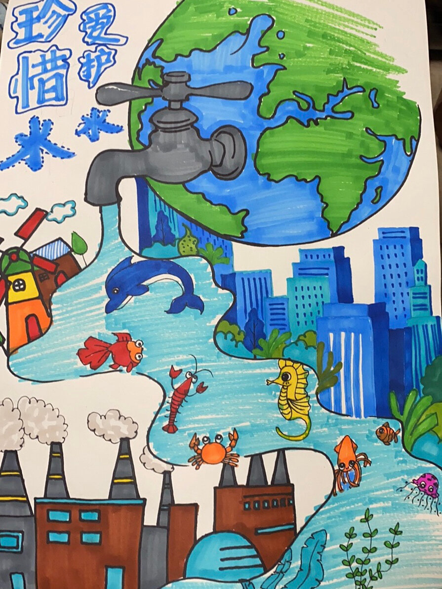 阳光下成长,珍惜水资源,儿童画,手抄报