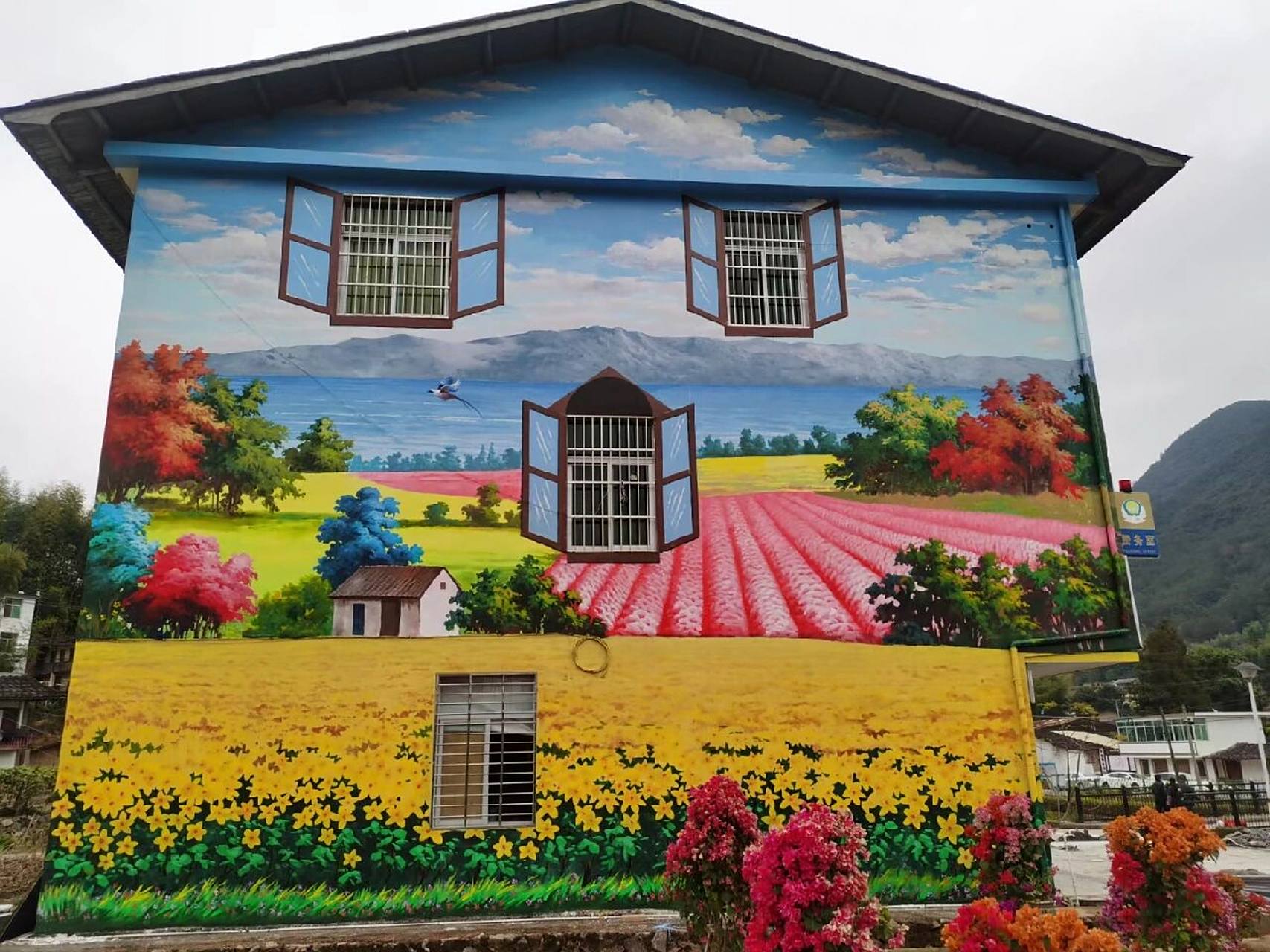 美丽乡村墙绘壁画 新农村改造墙绘 乡村振兴墙绘 手绘3d立体画墙绘