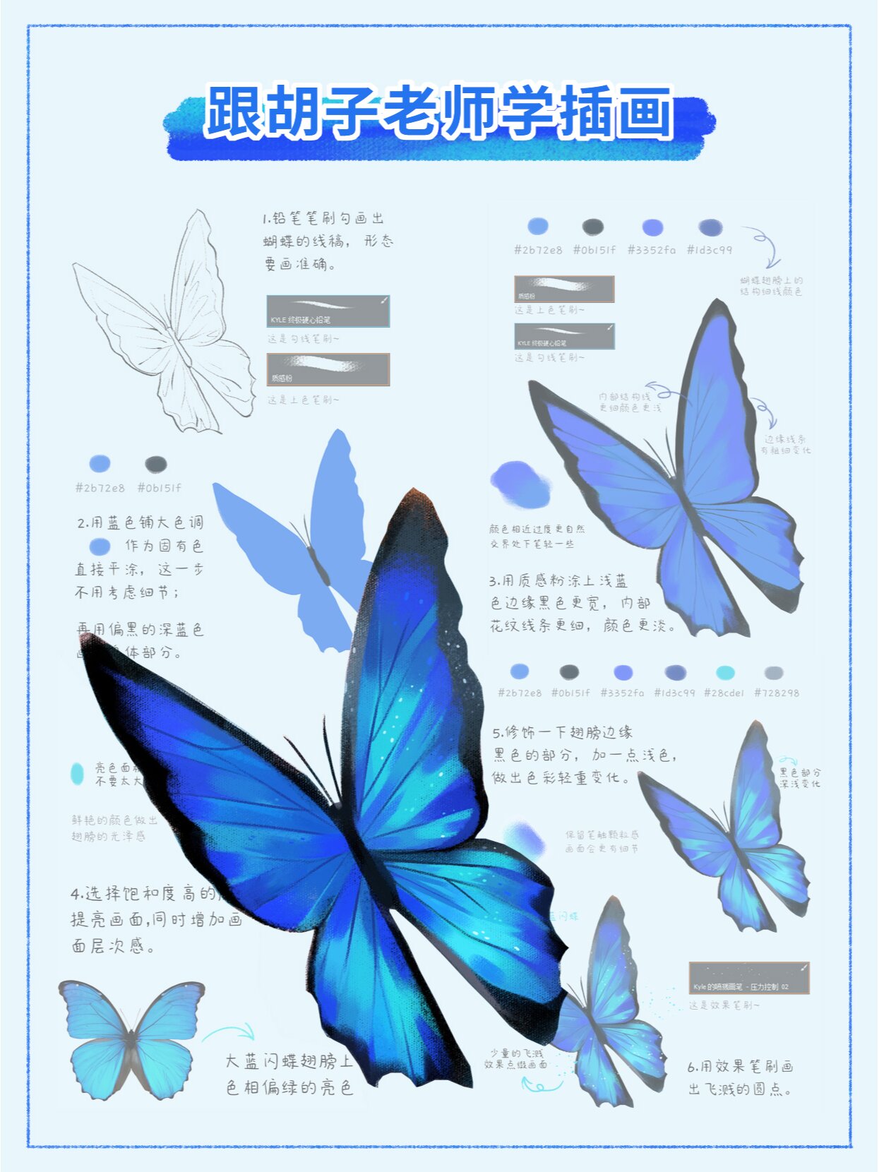 原创插画|大蓝闪蝶步骤教程 工具:ps 手绘板 笔刷:勾线/质感粉/效果