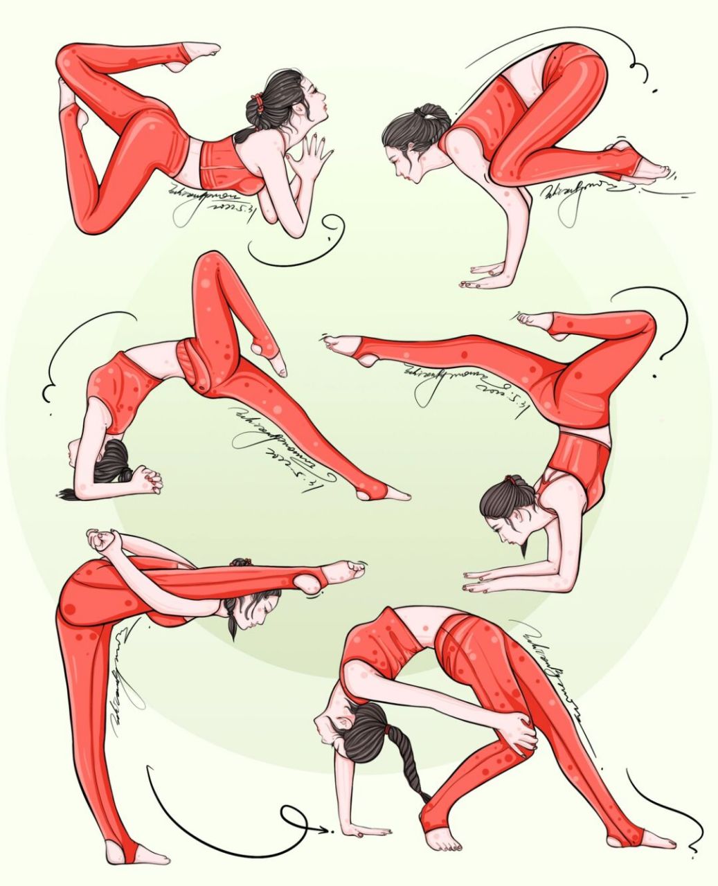 瑜伽日常# #手绘瑜伽插画# #瑜伽体式# #后丸# 后弯系列插画体式
