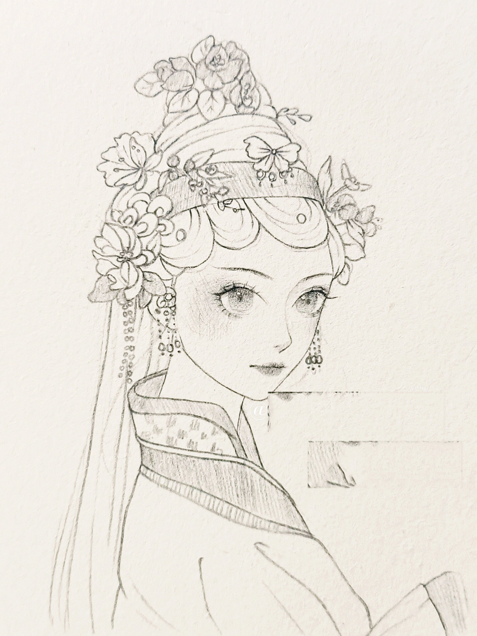 戏曲风人物线稿教程~含步骤图~ 参考照片是 关注她好久了 	 96手绘