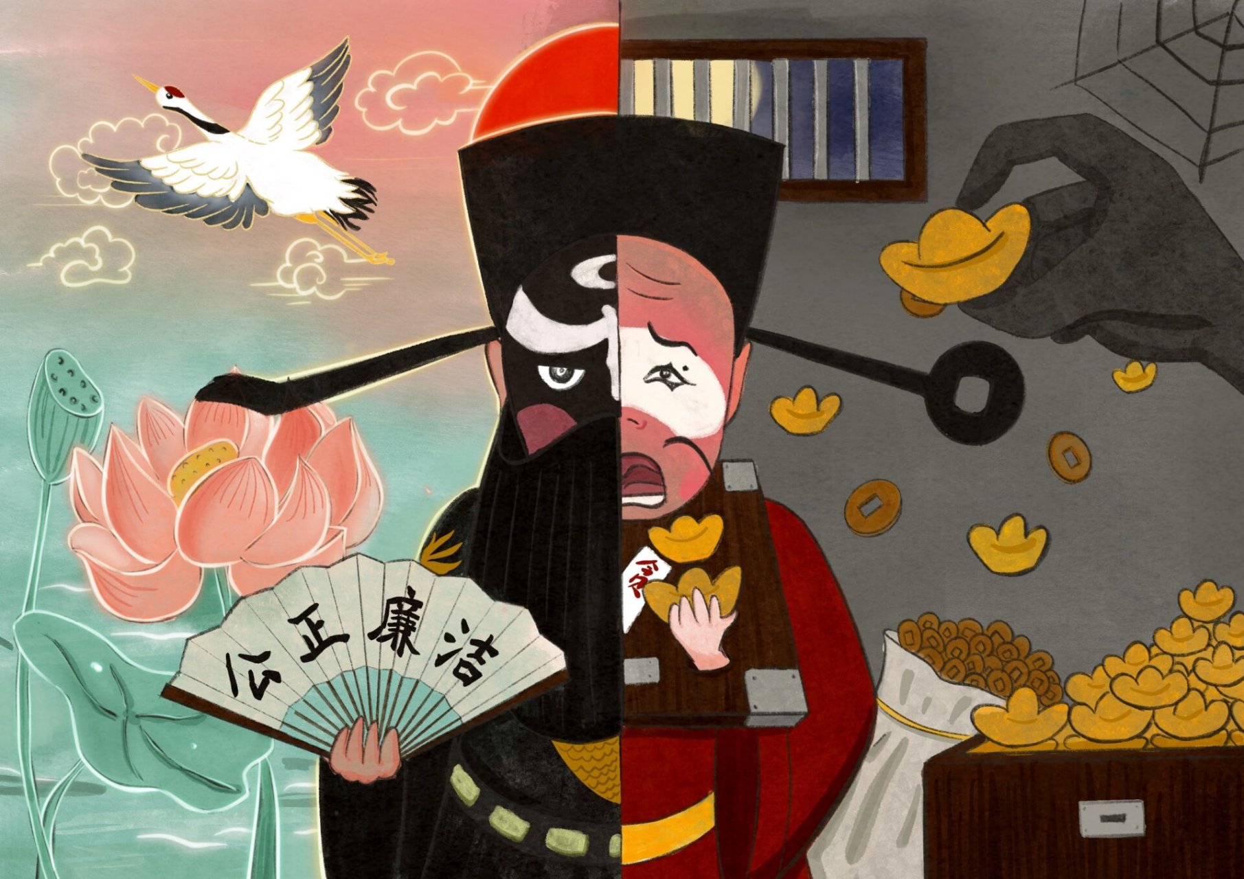 反腐倡廉插画 勾线笔刷:页岩 上色:听盒,水粉,湿海绵