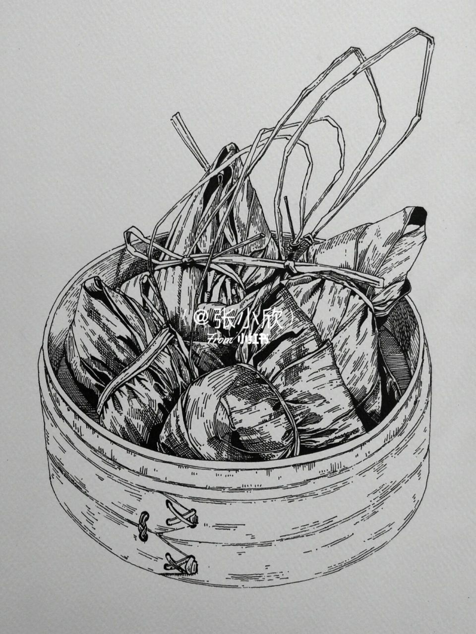 【黑白装饰画】103 端午安康,粽子. 素材来自