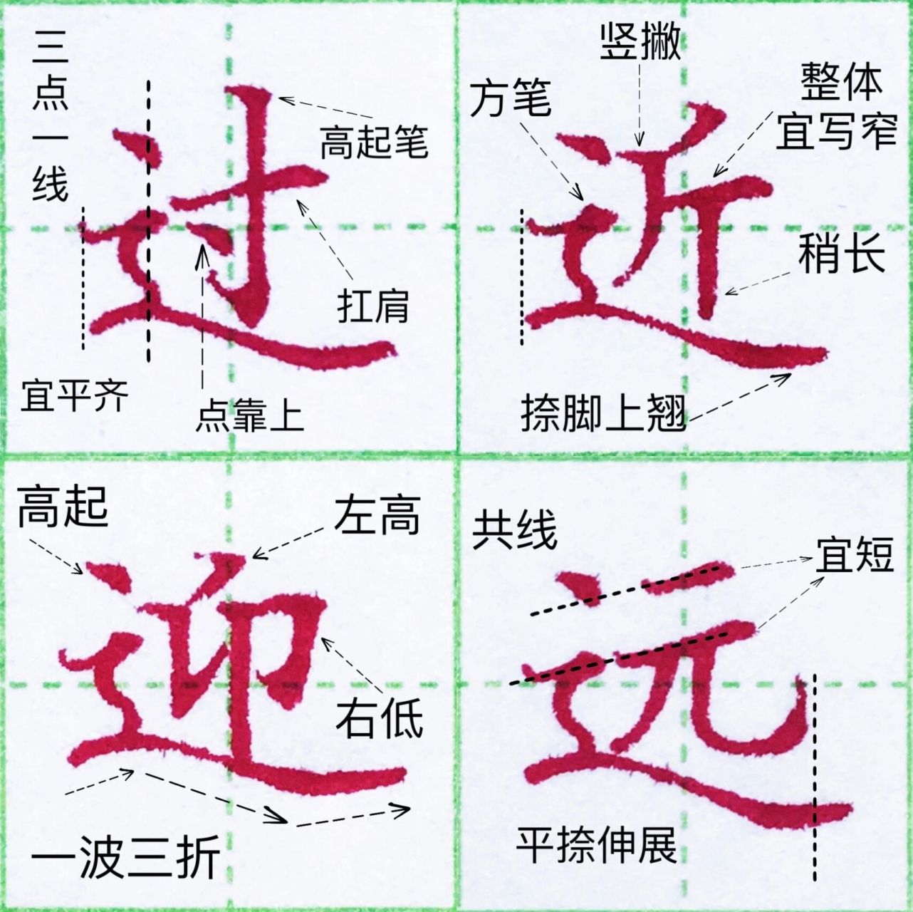 硬笔楷书|走之底写法及例字 99走之底要点: 	 991.