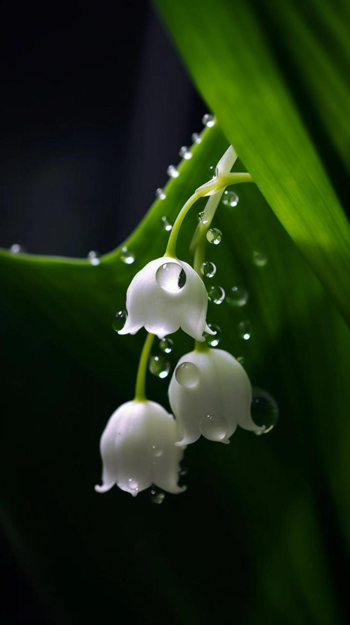 铃兰花绽放,露珠无比晶莹,美极了.