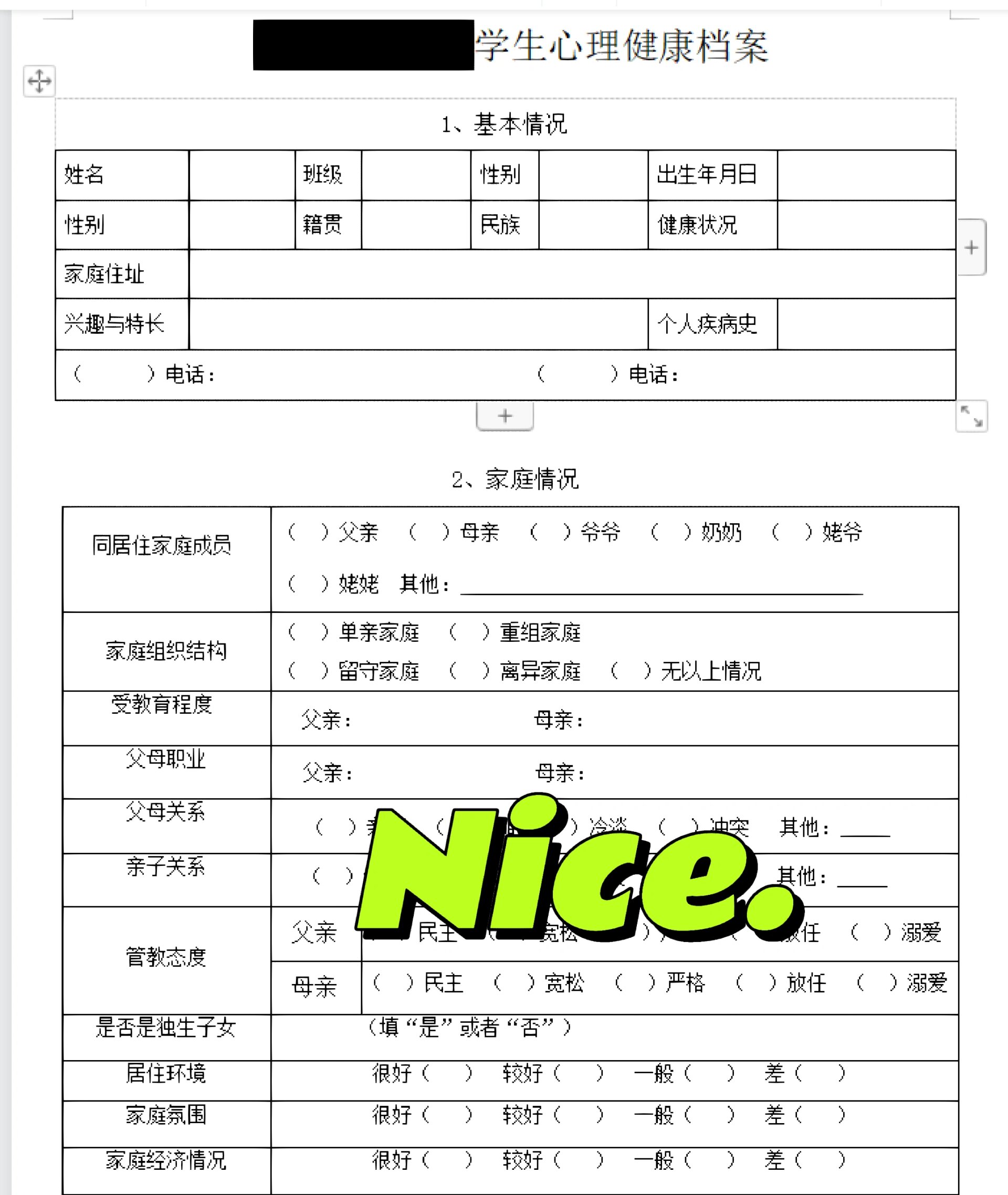 小学生心理档案表,速速起飞