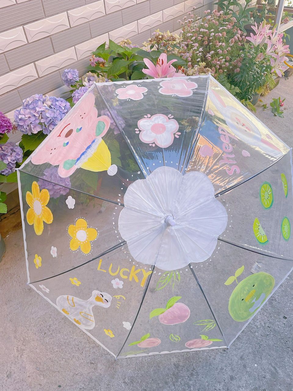 透明伞diy | 可可爱爱创意手作 用丙烯颜料手绘一把透明伞 豆豆的幼儿