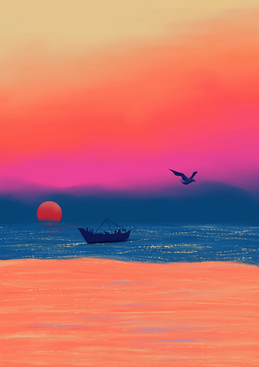 procreate画《海上日出》|98771593 海上日出让人忍不住想起