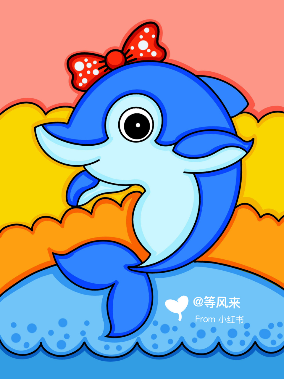 海豚98 创意画 儿童画 简笔画 马克笔 有线稿 #创意美术儿童画