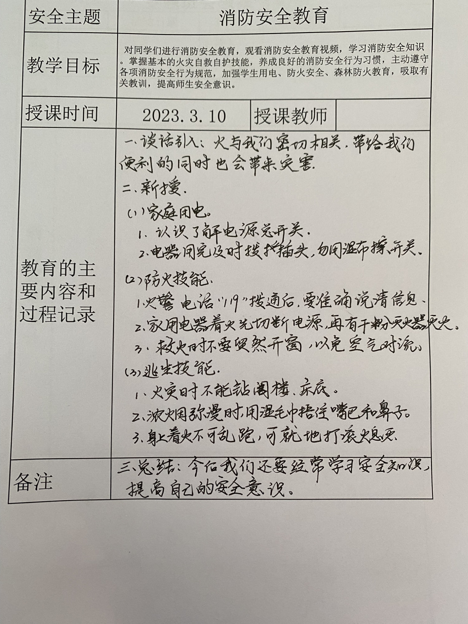 森林防火安全教育记录图片