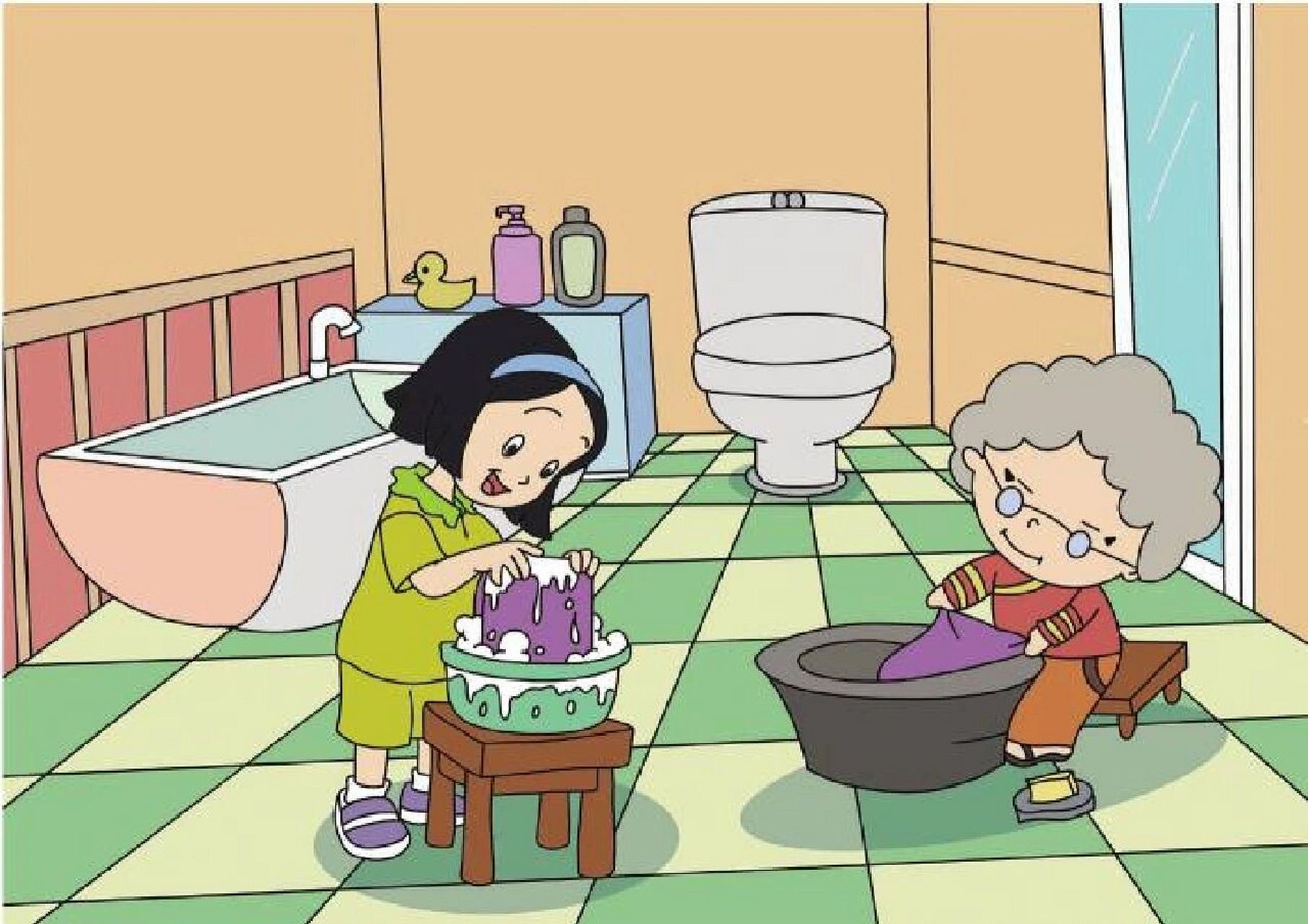 奶奶洗衣服卡通图片图片