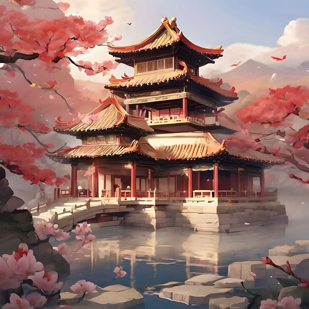 古风建筑楼阁 aigc生成图片,可做画画创作参考