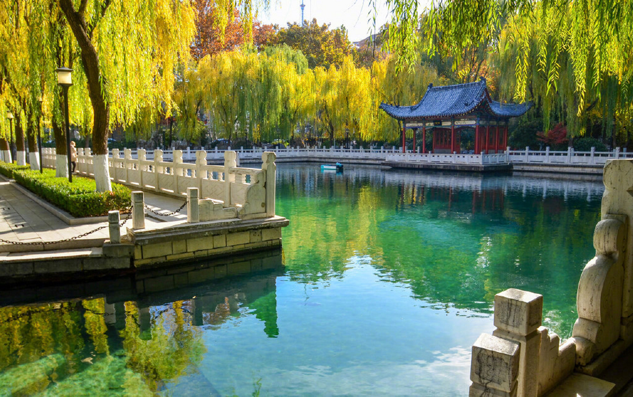 citywalk in 济南 冬日的珍珠泉沉静而宏阔,松柏苍翠,泉池楼阁错落有