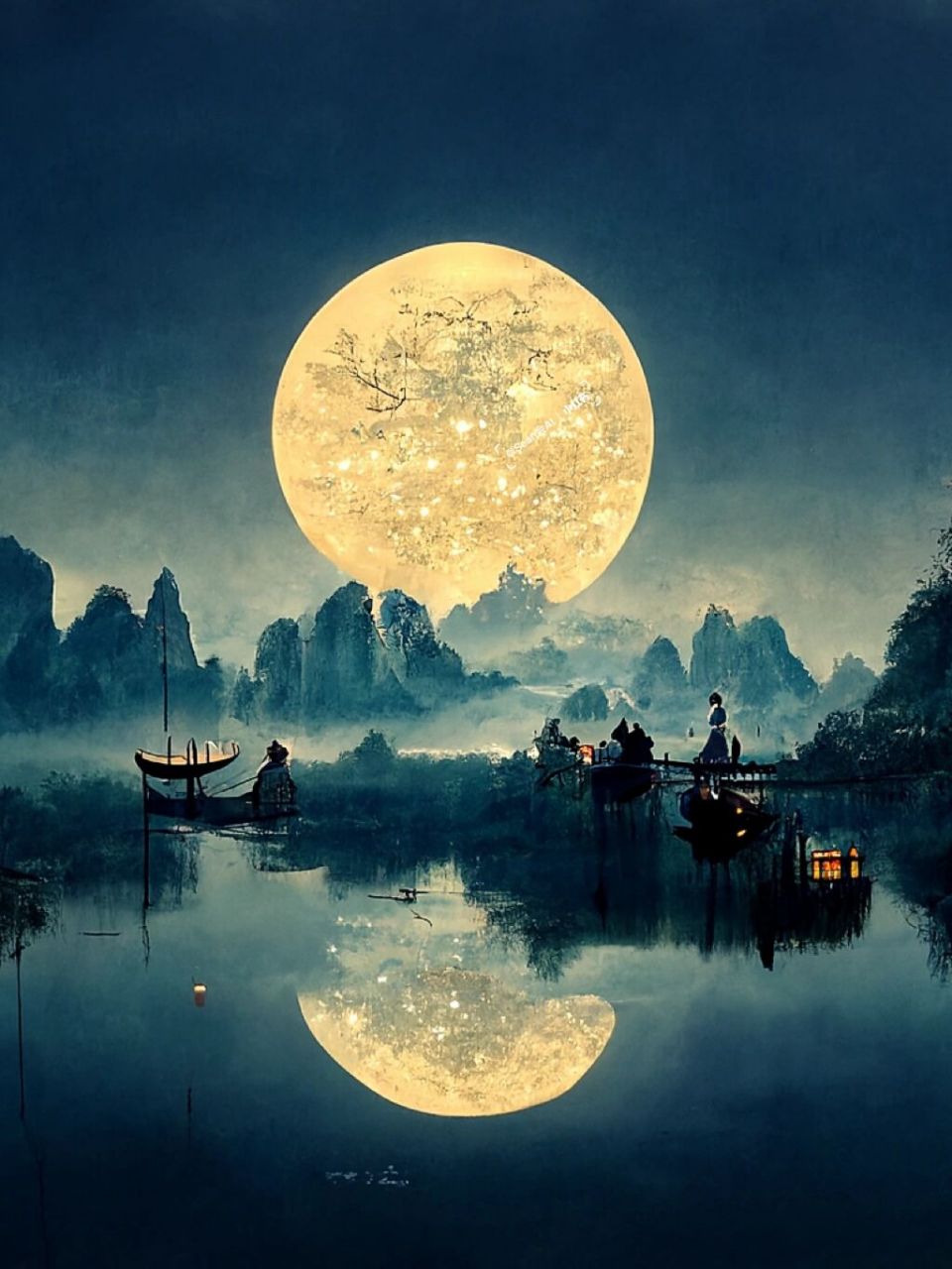ai数字创作|国风大赏—春江花月夜 春江潮水连海平,海上明月共潮生 滟