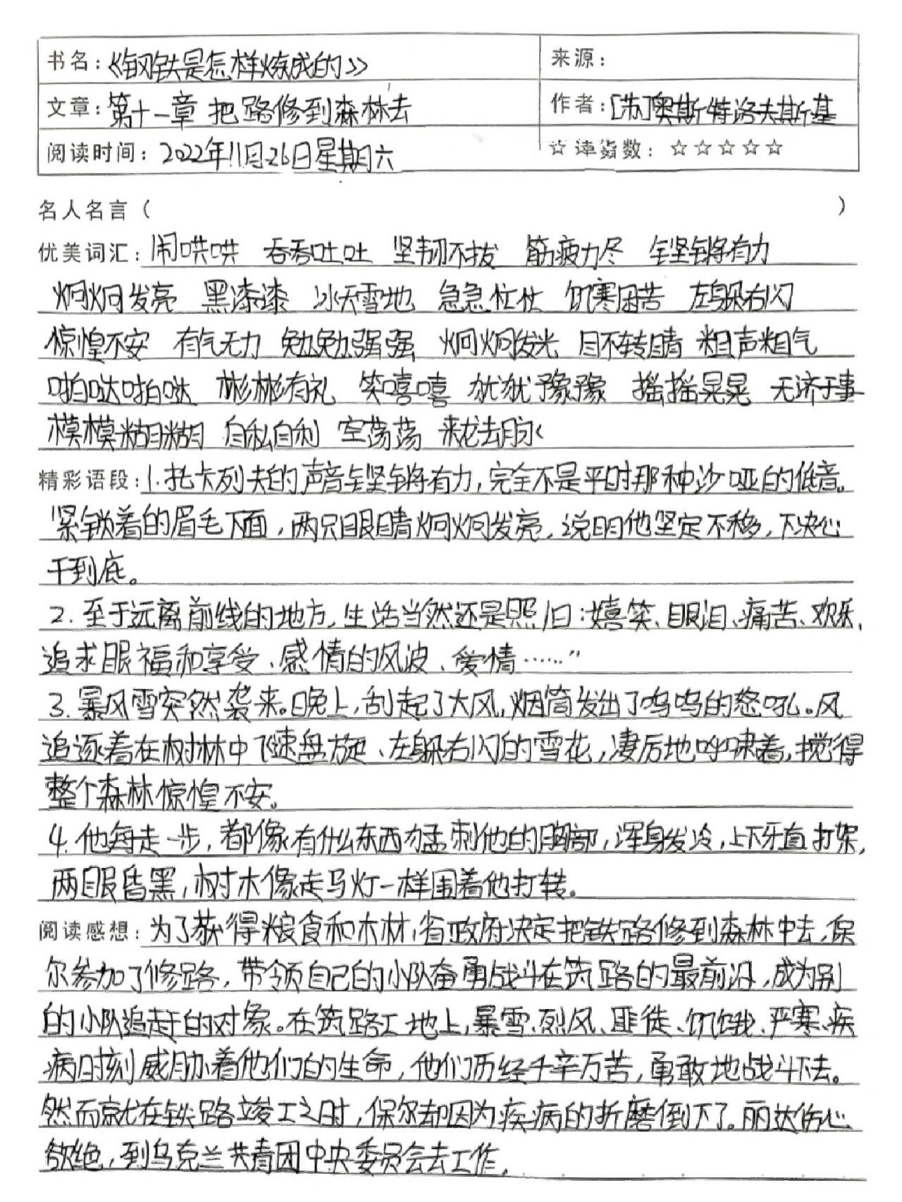 《钢铁是怎样炼成的》读书笔记 | 第十一章