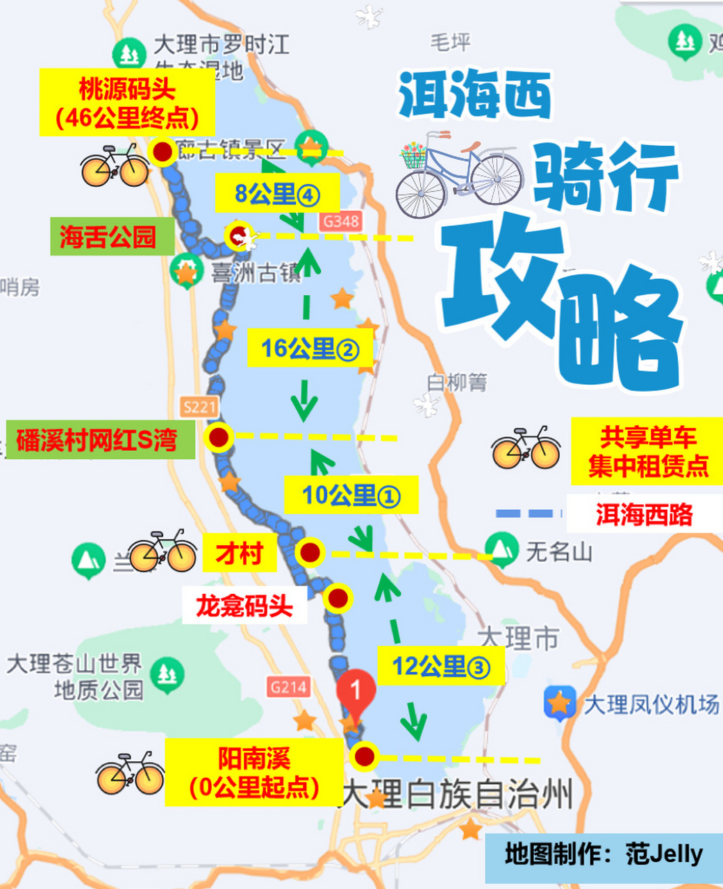 98洱海生态廊道全长129km,分海西段46km,海东69km,海北和海南14km