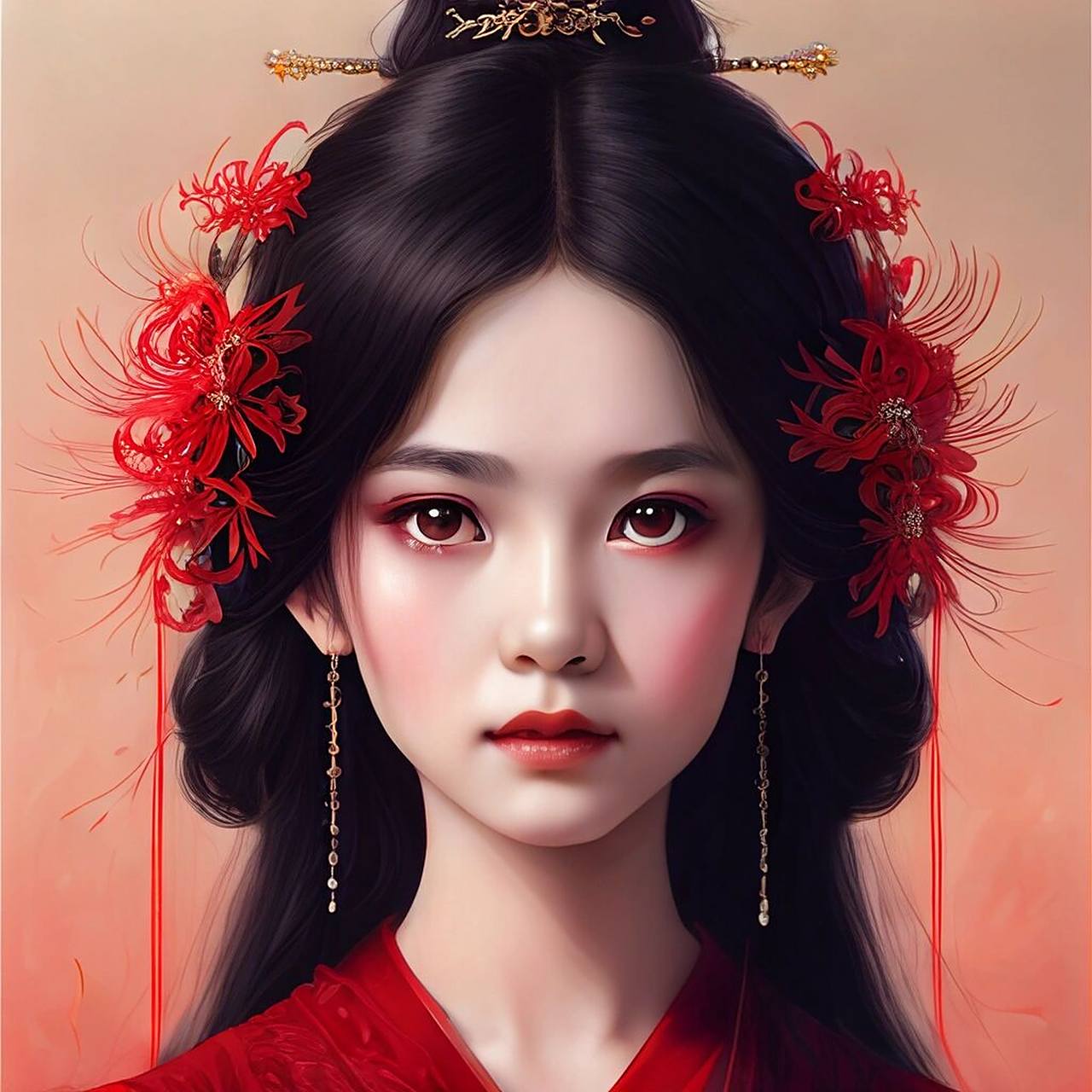 红衣女孩|古风头像|手绘|新娘