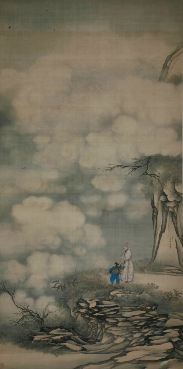 全国性寒潮天气来袭一起看书画中的氤氲雾  天博藏珍清 陈枚 看云图轴