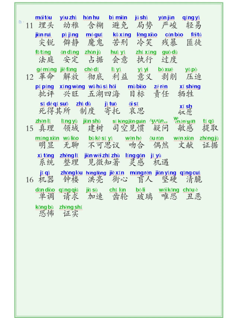 六年级语文下册词语表注音. 家有六年级孩子,这份词语表收藏起来吧