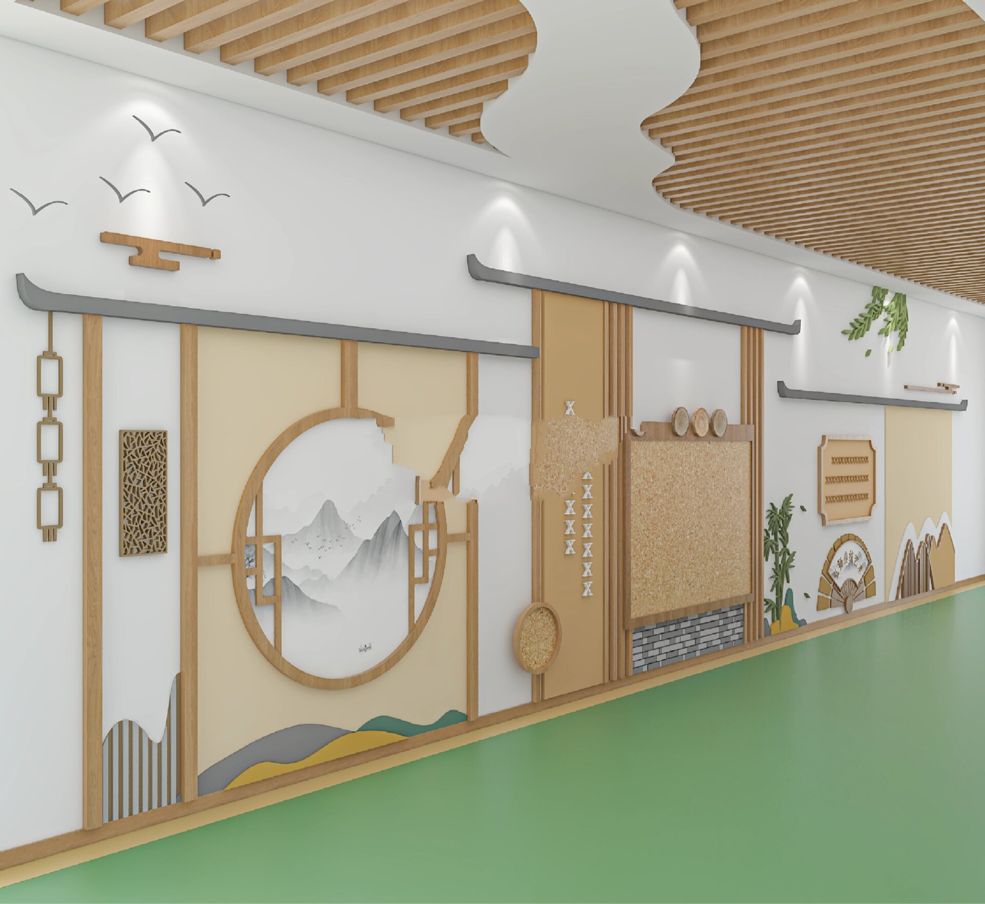 幼儿园新中式走廊文化墙设计分享