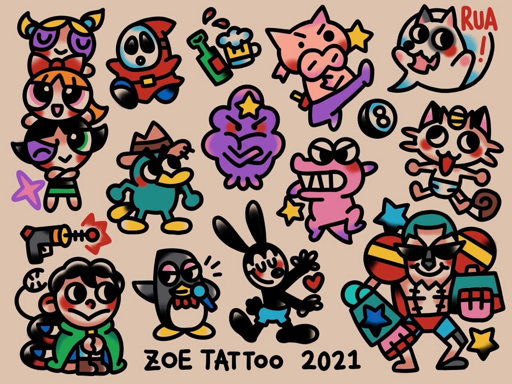 卡通纹身|oldschool风格手稿tattoo第三弹6015 原创手稿请勿抄袭