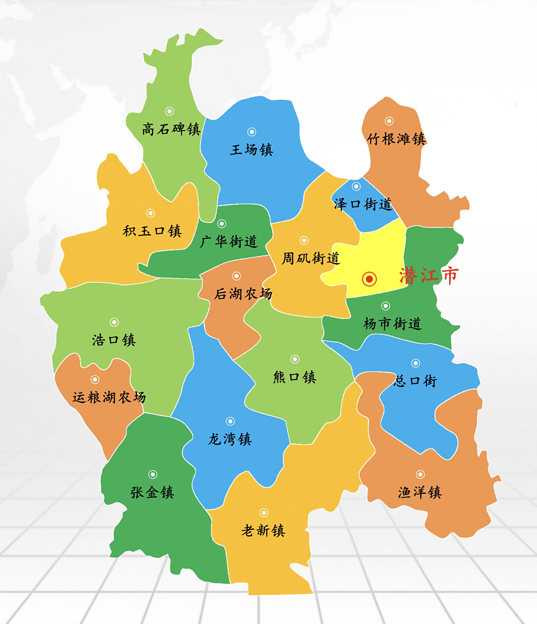 湖北13/17·潜江市n-更新完 下辖: 7街道:园林街道,泽口街道,广华街道