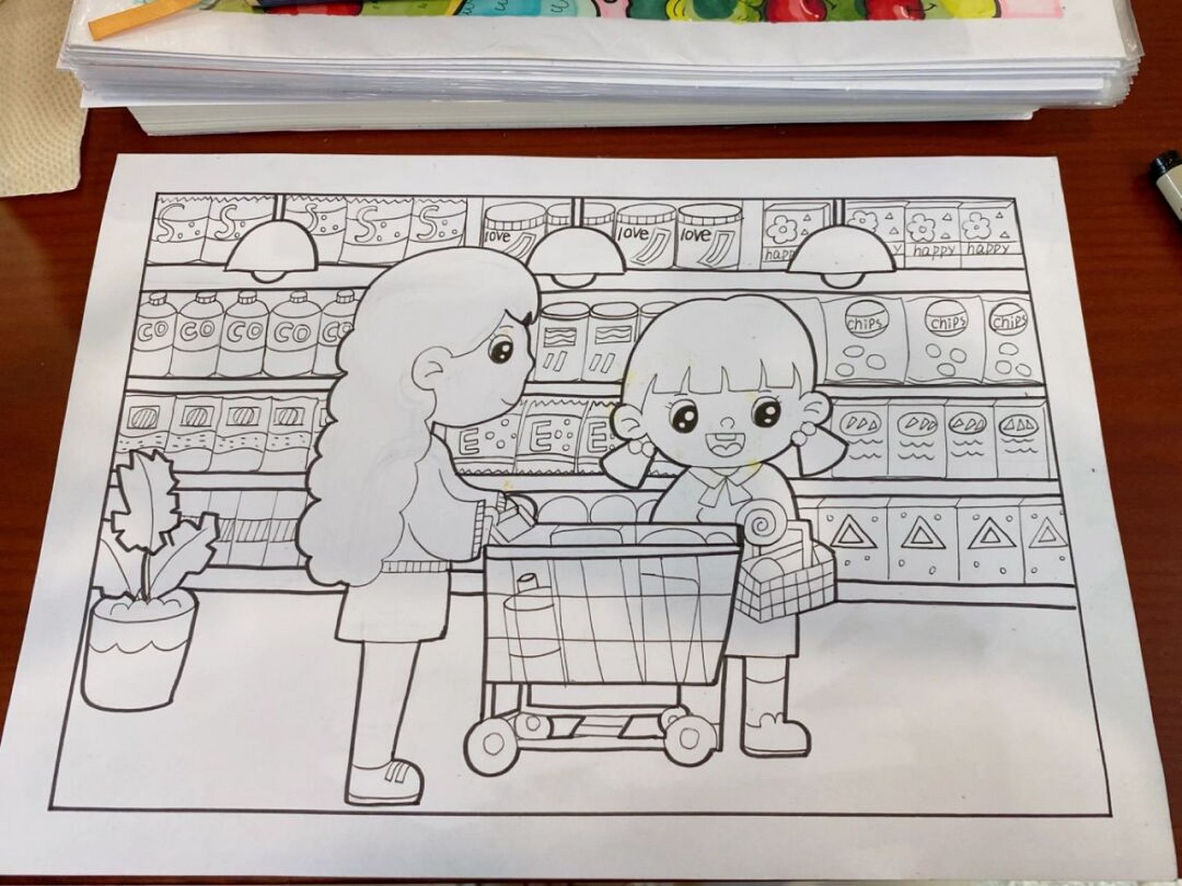 00儿童画/《逛超市》           大家临摹的话,可以试着改改颜色
