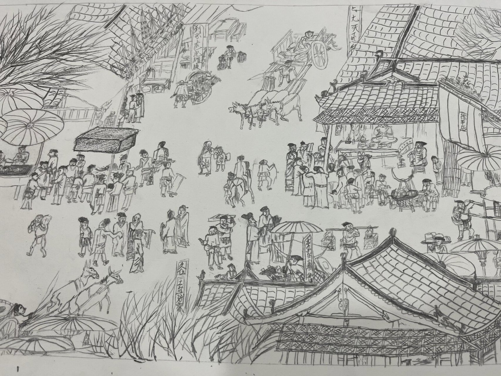 六年级画的《清明上河图》 六年级学生画的清明上河图