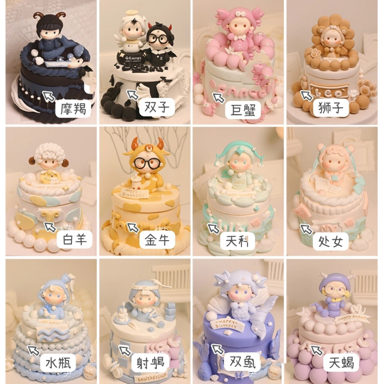 超轻粘土|十二星座系列蛋糕盒大合集
