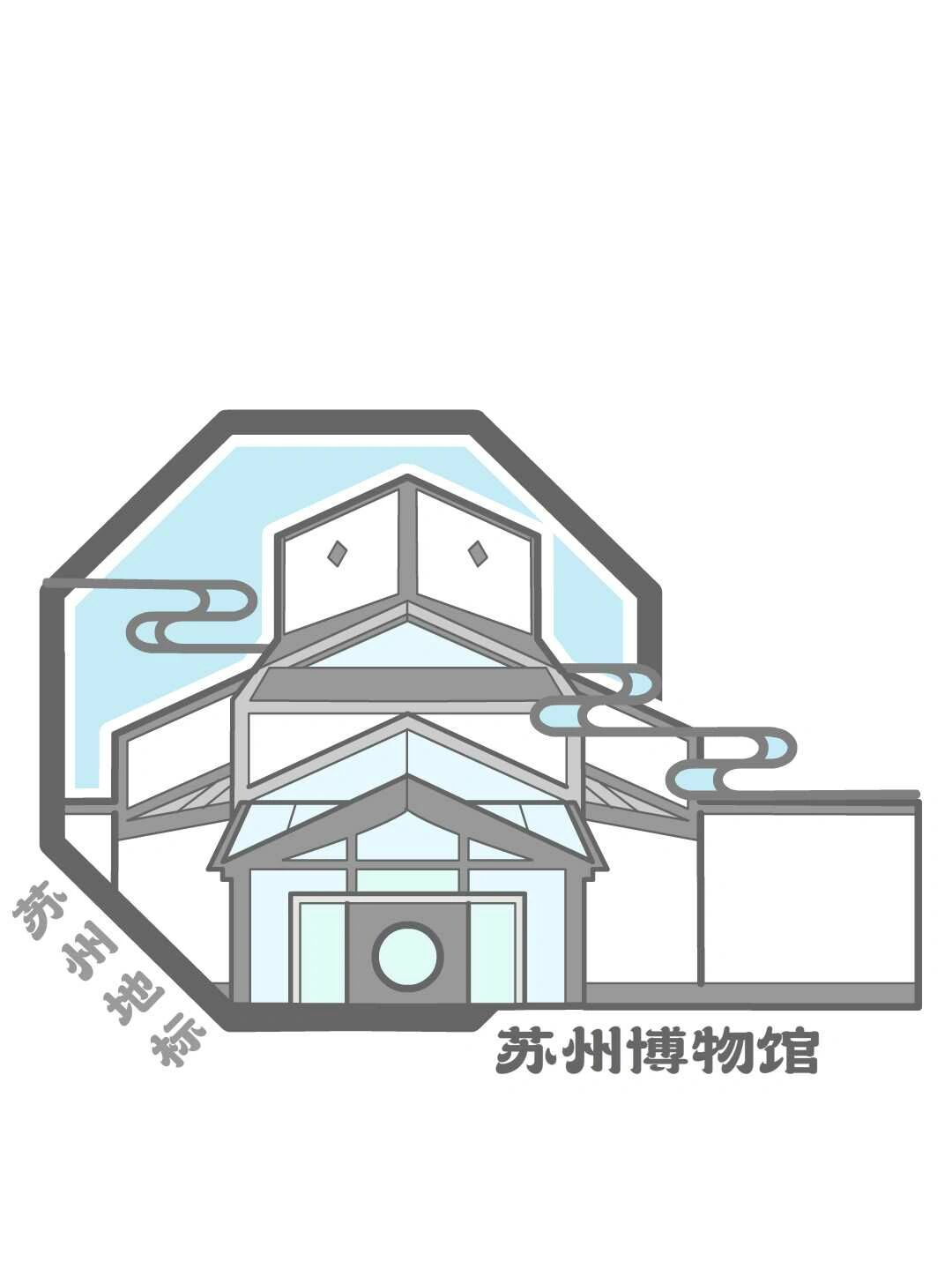 苏州城市地标建筑手绘矢量图