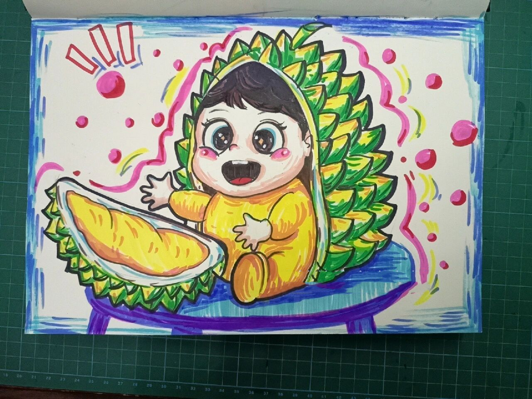 湖北省学前技能高考命题画#榴莲宝宝   #儿童画创编